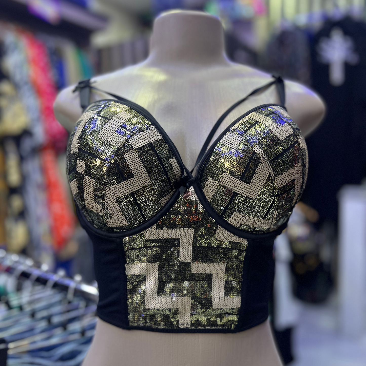 Starlight Sparkle Corset featuring sequined design with supportive cups for a glamorous look