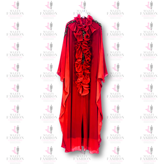 MazzyCosmetics-spa Ruffled Romance Red Dress with Elegant Floral Accents for Special Occasions