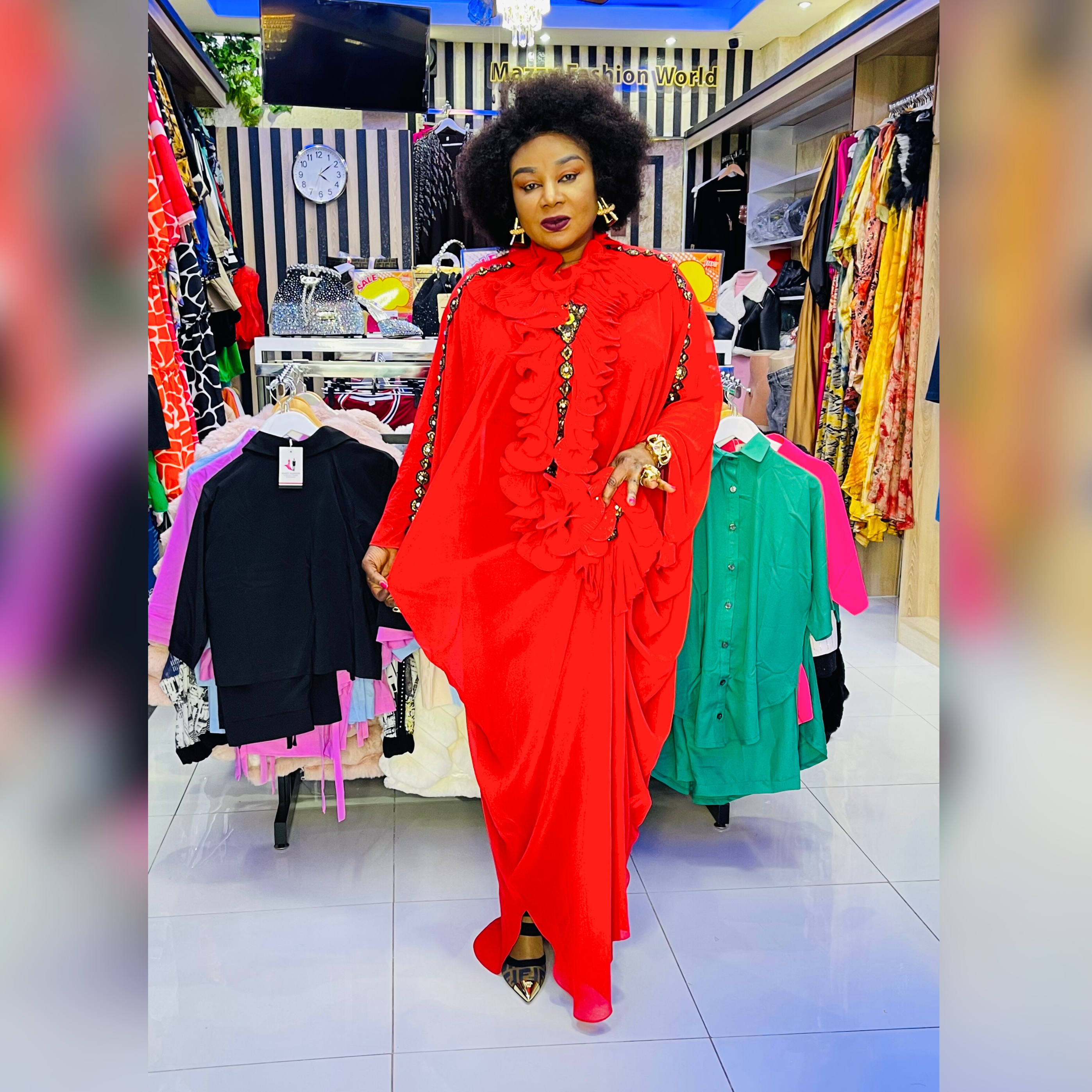 Ruffled Romance Red Dress with Flowy Design and Elegant Ruffles for Stylish Women