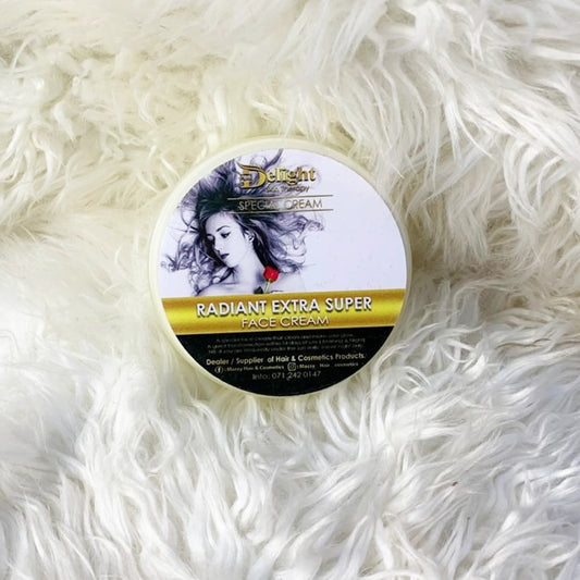MazzyCosmetics Radiant Extra Super Face Cream in round container on soft white fur background